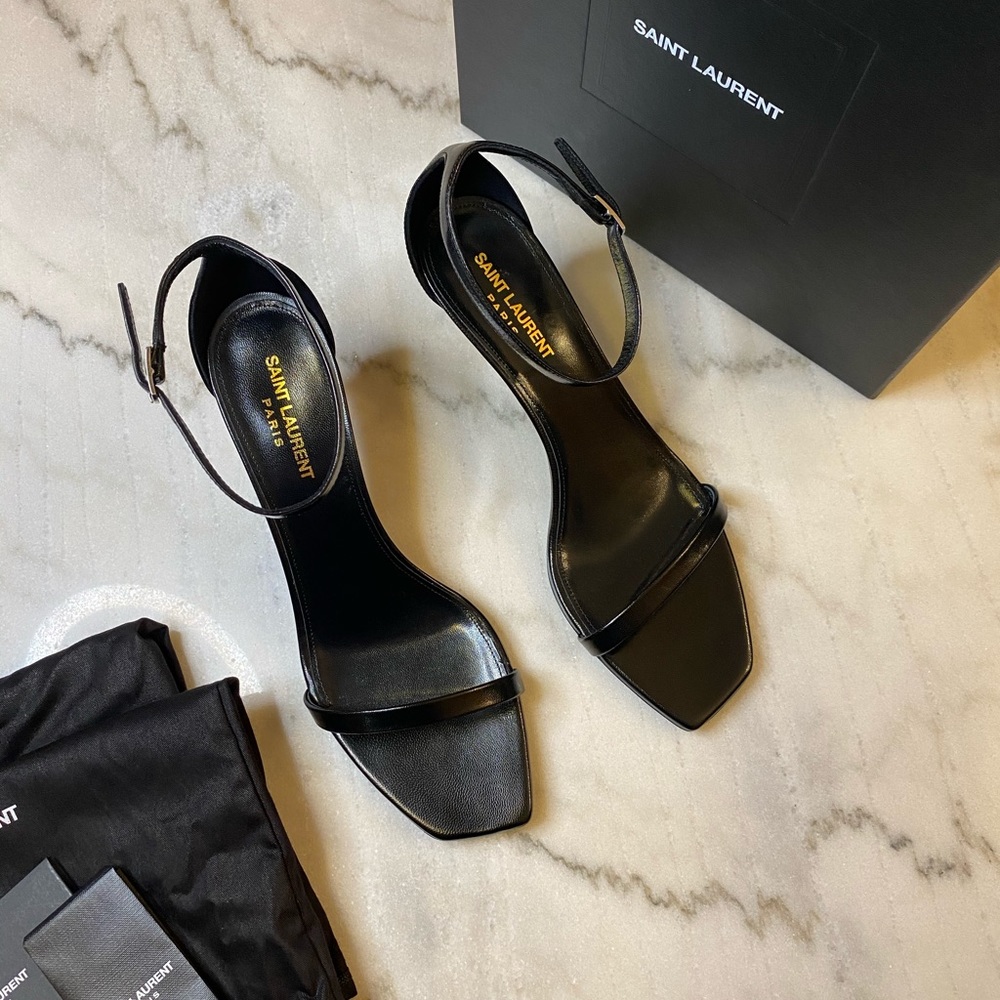 YSL Saint Laurent Black Strappy Stiletto Heels Womens Shoes 40.5 / 10 US NWT